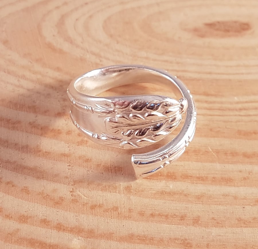 Sterling Silver Upcycled Laurel Spoon Handle Ring