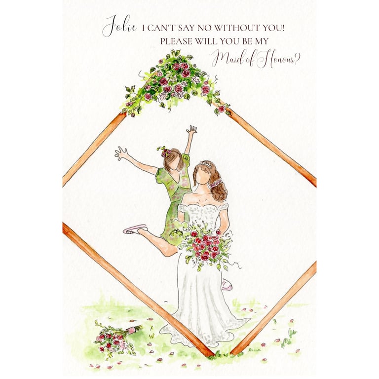 Will you be my bridesmaid, personalised proposal card, handmade, not a print
