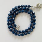 Dark blue spotted agate beaded necklace with stainless steel clasp