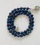 Dark blue spotted agate beaded necklace with stainless steel clasp