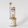 Wooden House on a Vintage Floral Bobbin with Clay Daisy