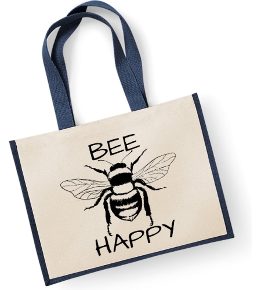 Cute Bee Large Jute Shopper Bag - BEE Happy