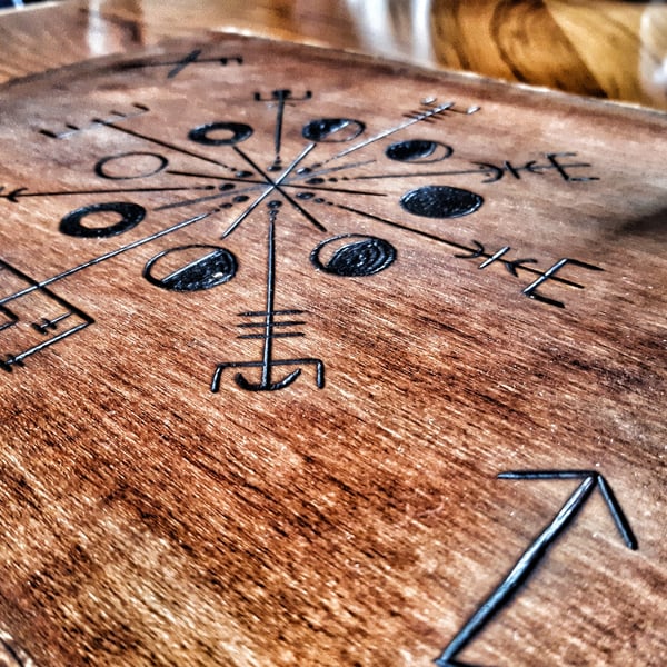 Viking Vegvísir Moon Phase Altar With Live Edge Bark