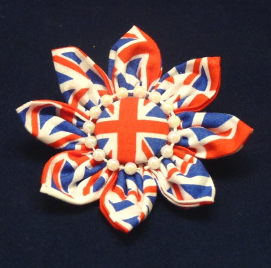 Brooch For Queen's Jubilee, Red, White and Blue Union Jack Fabric
