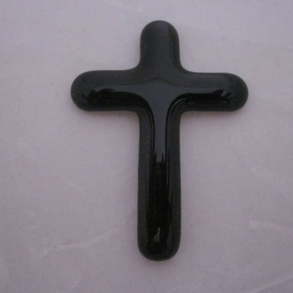 Handmade cast glass holding cross - Deep dark forest