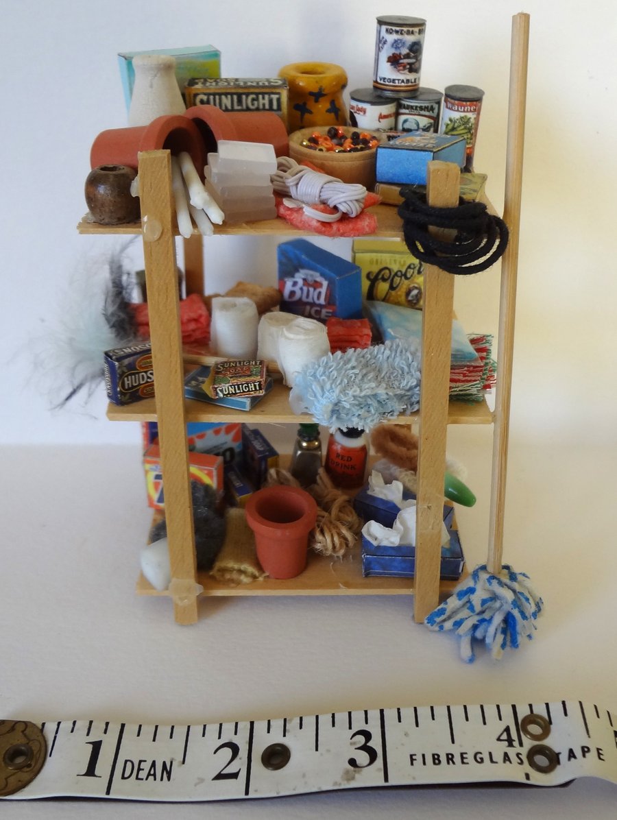 Kitchen items on shelf unit