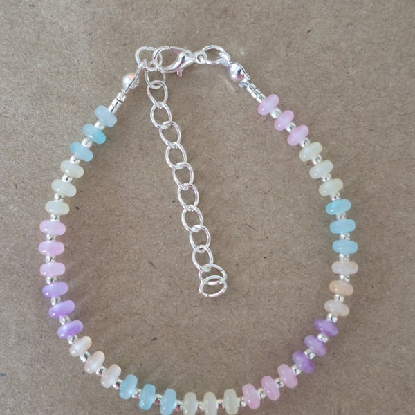 Mixed Colour Frosted Glass Rondelle Bead Bracelet 
