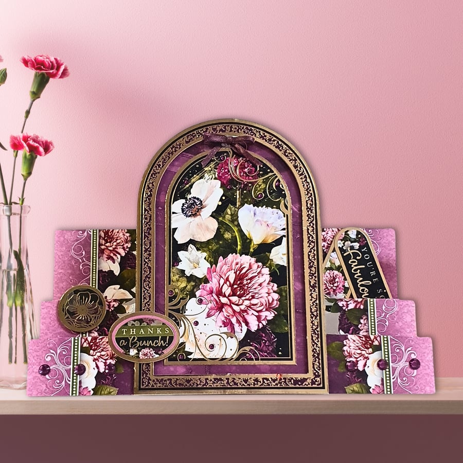 Thank You Floral Stepper Card, "Thanks A Bunch" Keepsake Card With Flowers 