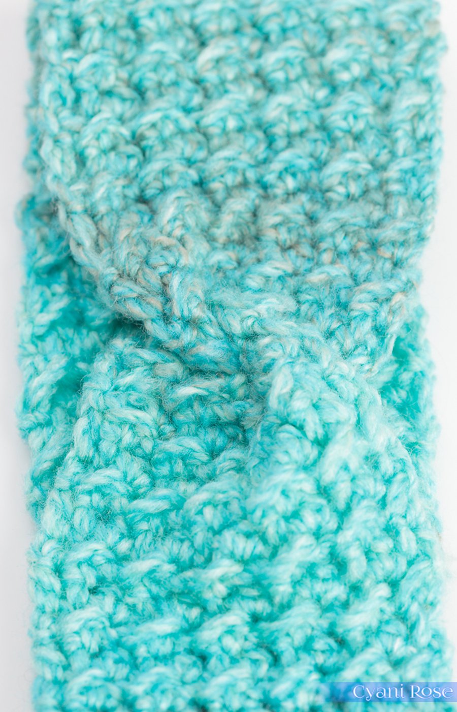  Headband Earwarmer handmade textured with front twist crocheted turquoise