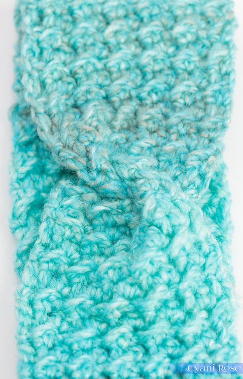  Headband Earwarmer handmade textured with front twist crocheted turquoise