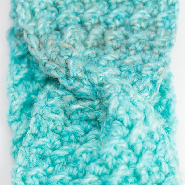  Headband Earwarmer handmade textured with front twist crocheted turquoise