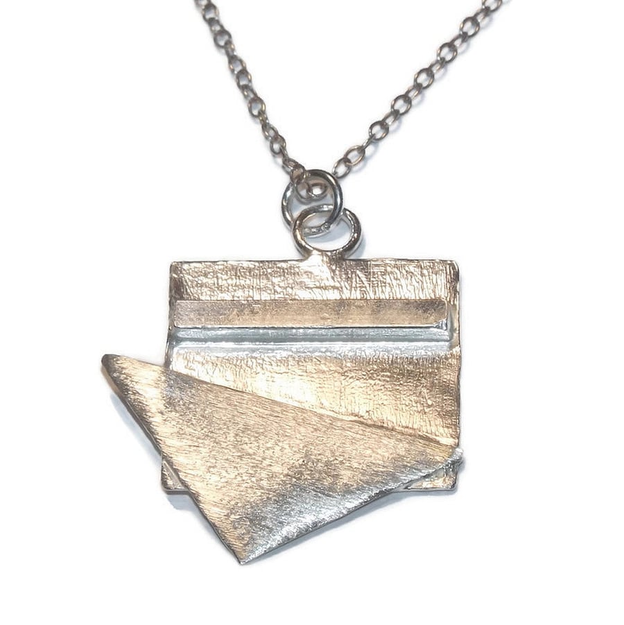 Handmade geometric silver square pendant