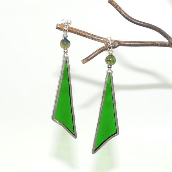 Long dangly one-off stained glass earrings, Unusual earrings 