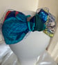 Blanche - Multi Print 40s Style Turban Headband with Blue Netting