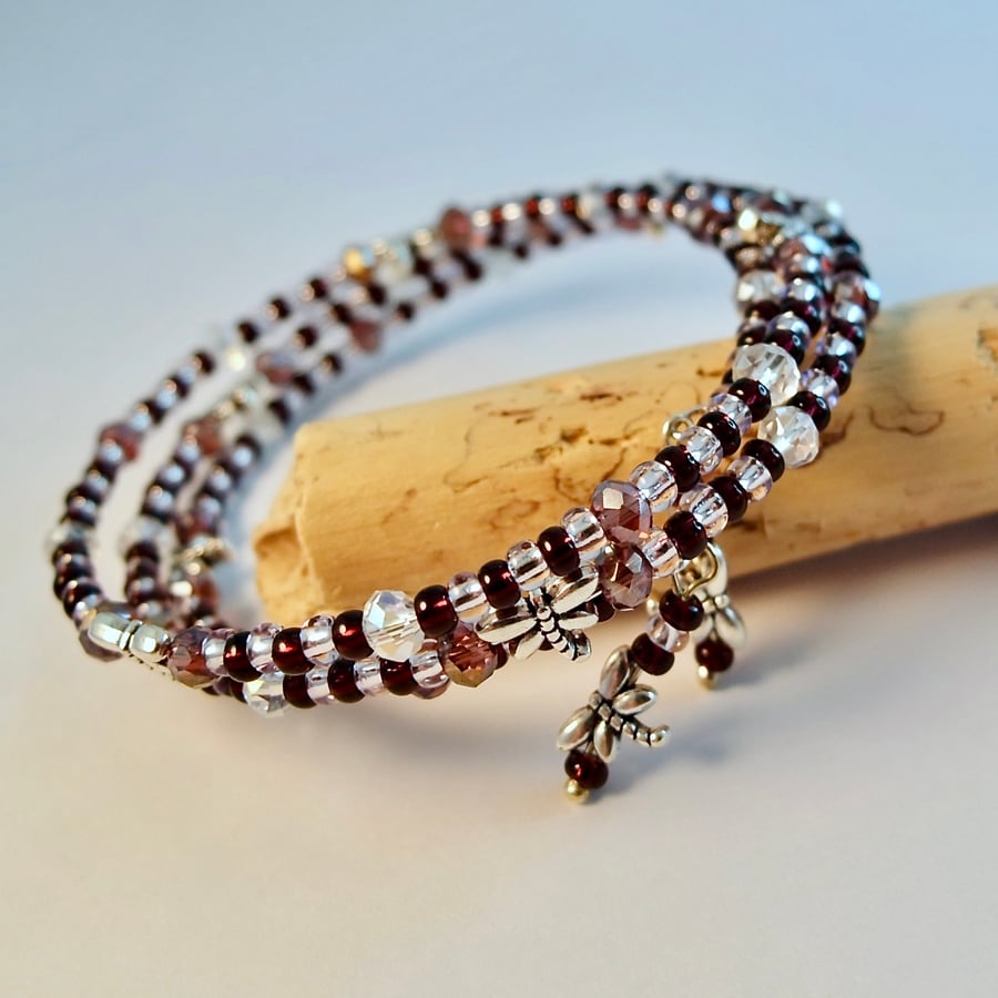 Memory Wire Wrap Dragonfly Bracelet - Birthday, Anniversary, Gifts For Her