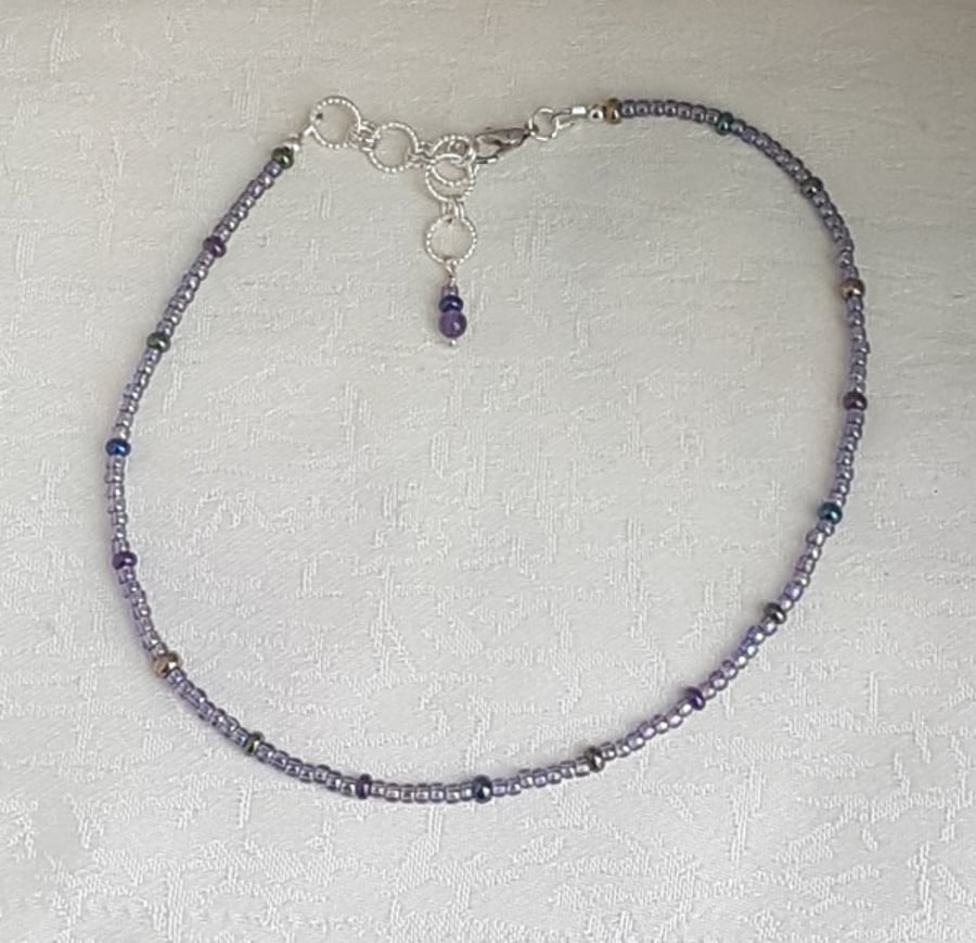 SALE Pretty Purple Small Bead Choker Necklace