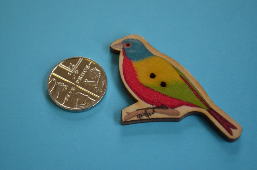 Wooden Colourful Bird Shaped Buttons 48x28mm Painted Bunting (BD22)