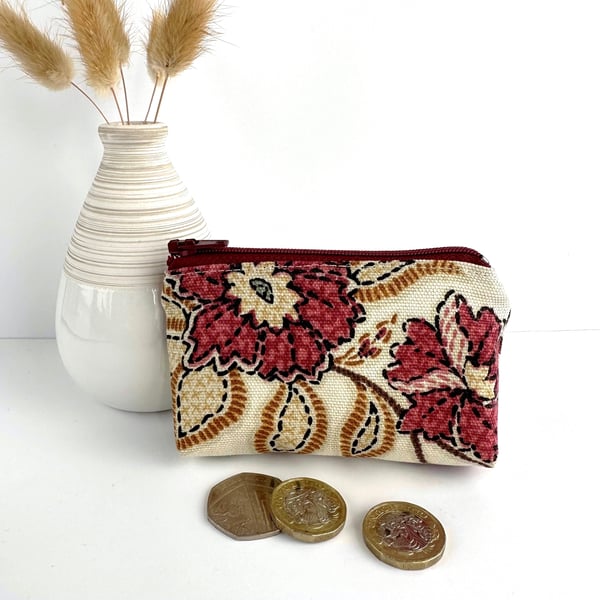 Small Purse, Coin Purse with Stylised Flowers