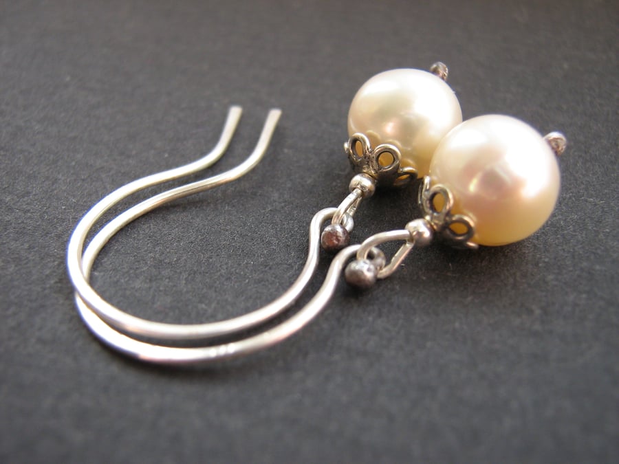 Freshwater Pearl Earrings - Pale Peach - Folksy