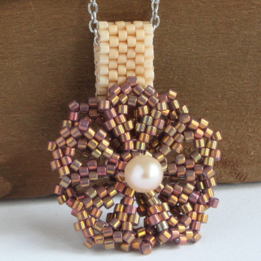  Flower pendant iridescent earth colour