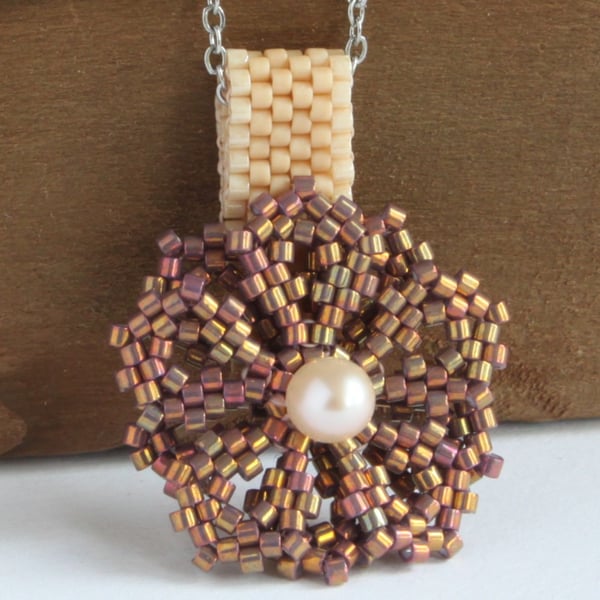 Flower pendant iridescent earth colour