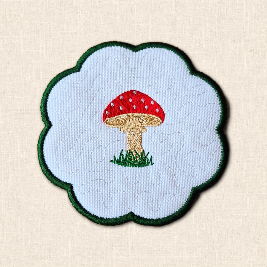 Toadstool Candle Coaster - Embroidered Woodland Home Decor