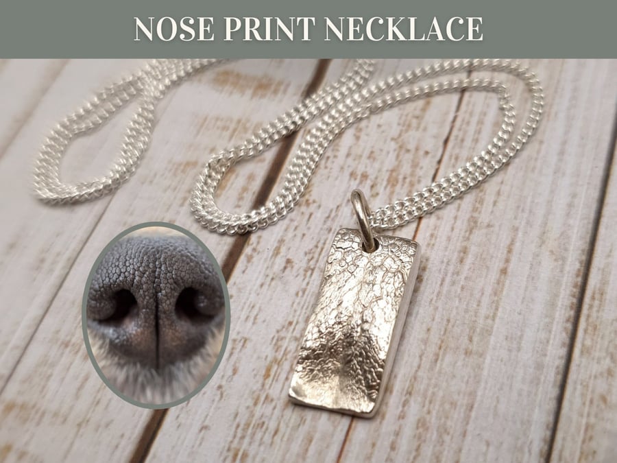 DOG NOSE PRINT in Solid Silver, Rectangle Nose Texture Necklace Charm, Silver Pe