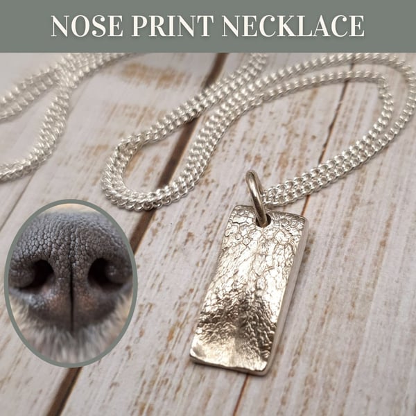 DOG NOSE PRINT in Solid Silver, Rectangle Nose Texture Necklace Charm, Silver Pe
