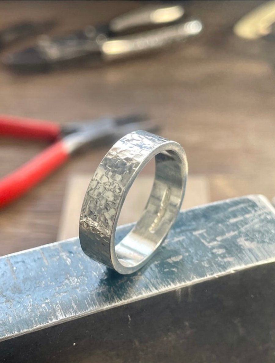 Sterling Silver 6mm Wide Ring Sizes H-Z Hammered-Sparkly - Handmade