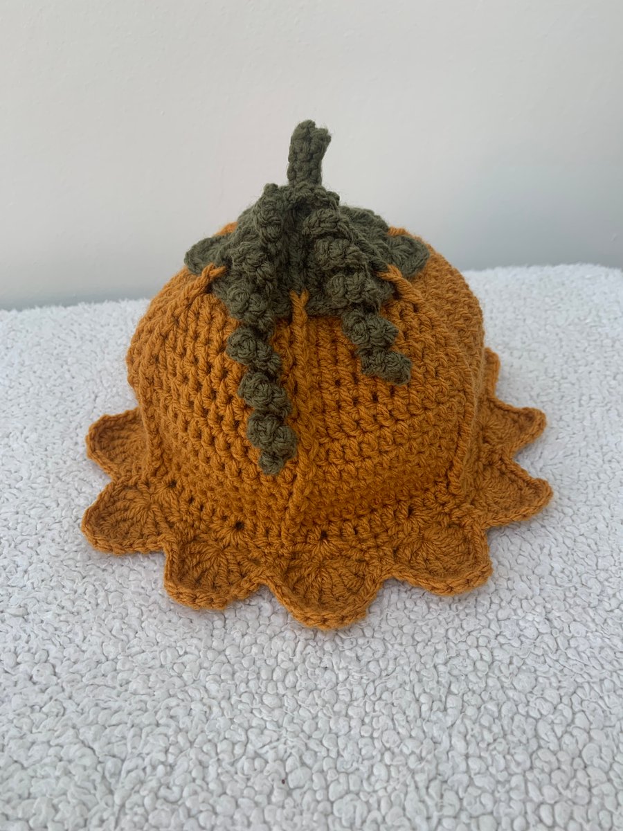 Pumpkin Flower Hat with Vines - Handmade Crochet Hat in Baby, Chid & Adult Sizes