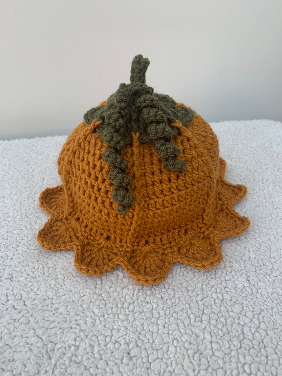 Pumpkin Flower Hat with Vines - Handmade Crochet Hat in Baby, Chid & Adult Sizes