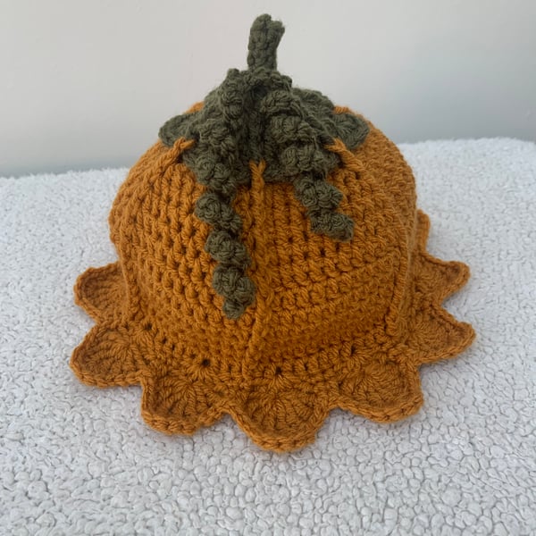 Pumpkin Flower Hat with Vines - Handmade Crochet Hat in Baby, Chid & Adult Sizes