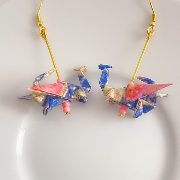 Origami Dragon Earrings, Paper Dragon Earrings, Handmade Earrings, Japanese