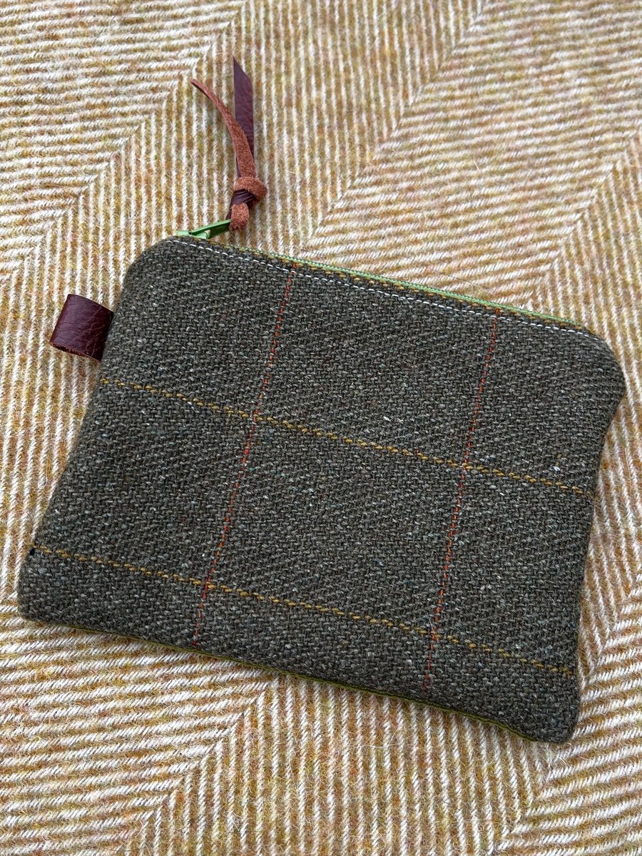 Green tweed coin purse with green needlecord back from old shooting jacket