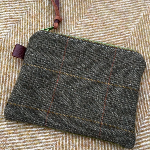 Green tweed coin purse with green needlecord back from old shooting jacket