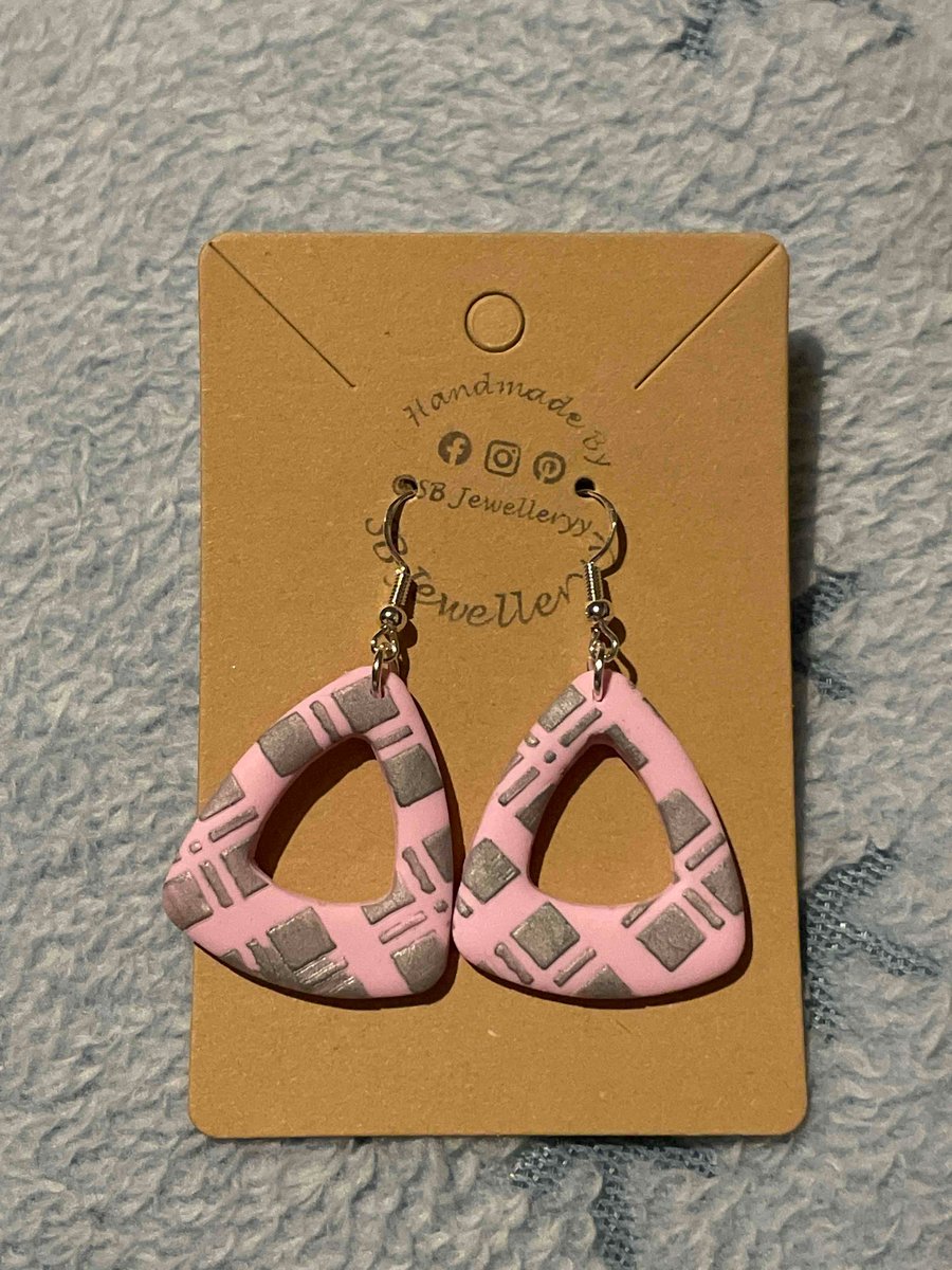 Handmade Polymer Clay Pink Checkered Earrings (Clip On’s Available)