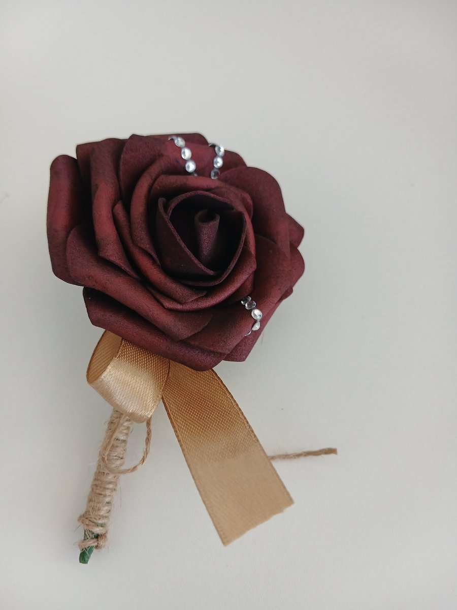 Burgundy rose buttonholes autumn coulours 