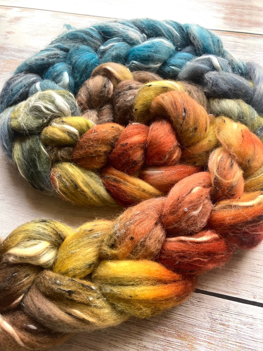 Corriedale Merino Himalayan Nettle & nepps Spinning fibre 100g Poldhu