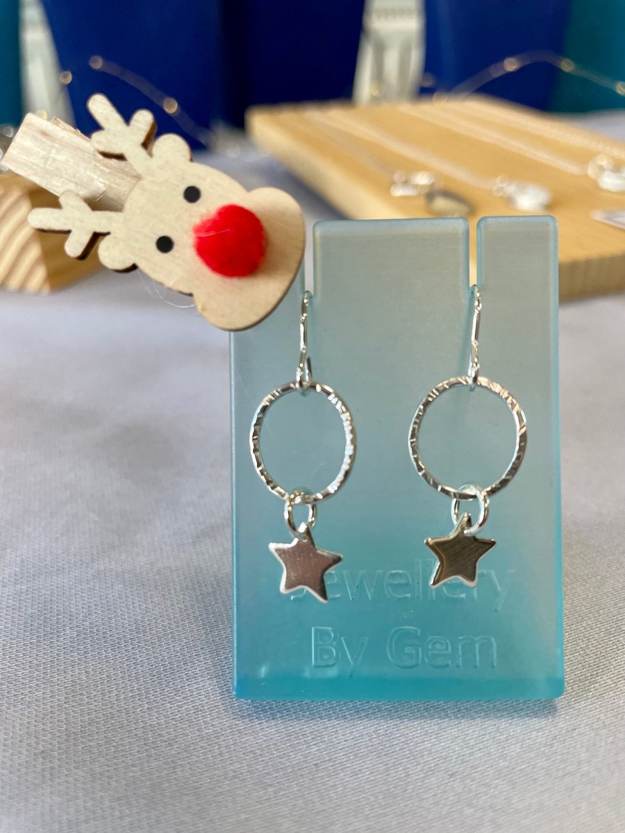 Star drop earrings, made from sterling silver