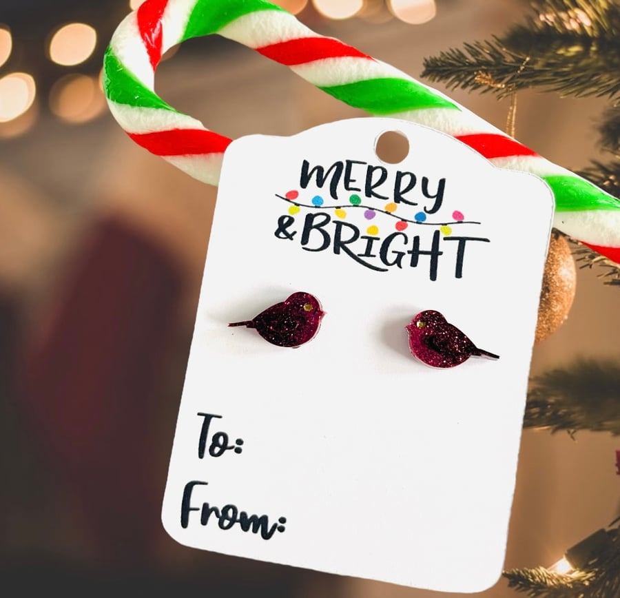 Christmas Robin stud earrings, Christmas jewellery, secret santa gift