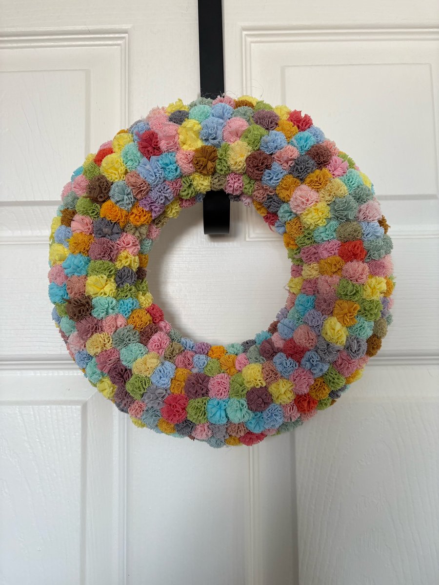 Easter vibes scrunchy Pom Pom wreath. 