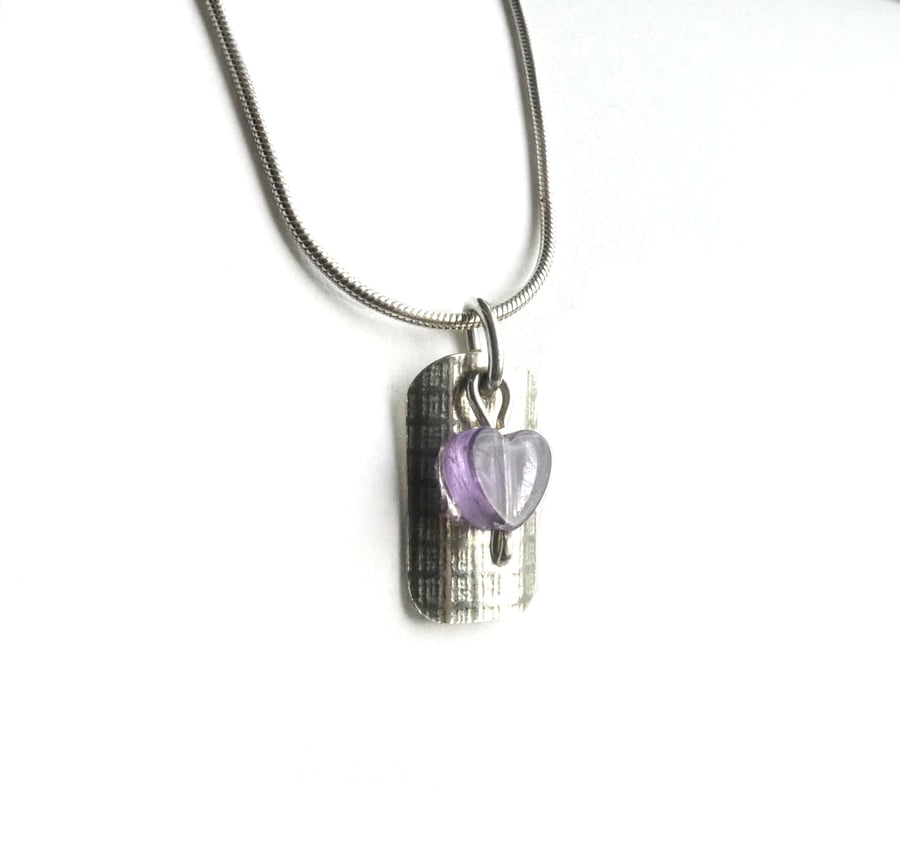 Amethyst Heart on Rolled Silver Necklace