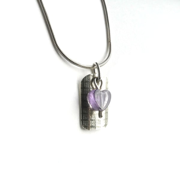 Amethyst Heart on Rolled Silver Necklace