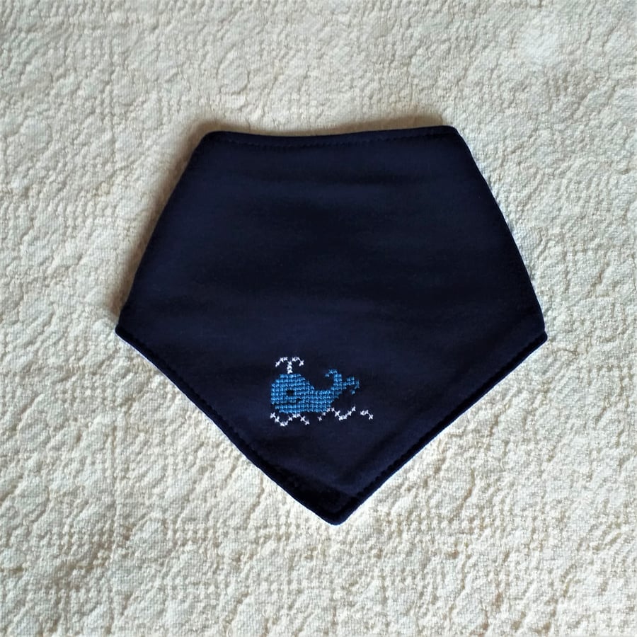 Whale Dribble Bib, hand embroidered
