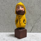Mini Hand Carved Wooden Fisherman Sculpture – One of a Kind Folk Art Figure