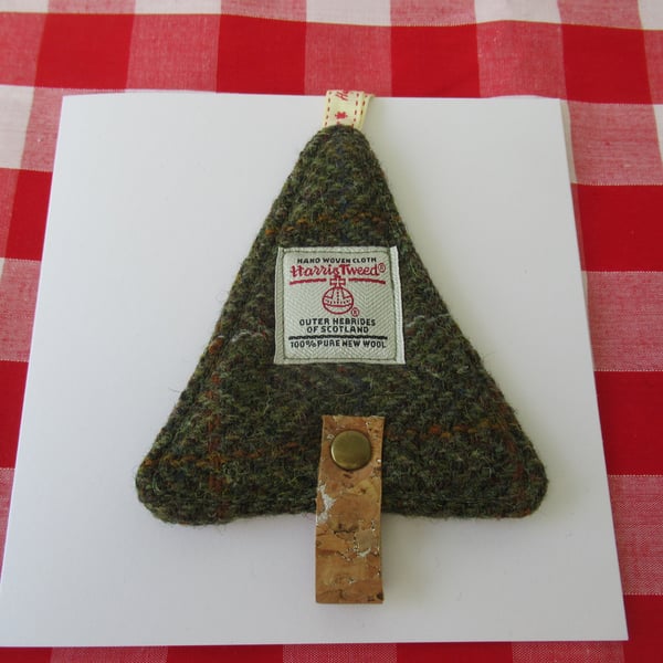 Harris Tweed Christmas Tree Hanging Decoration, Keepsake Gift Card