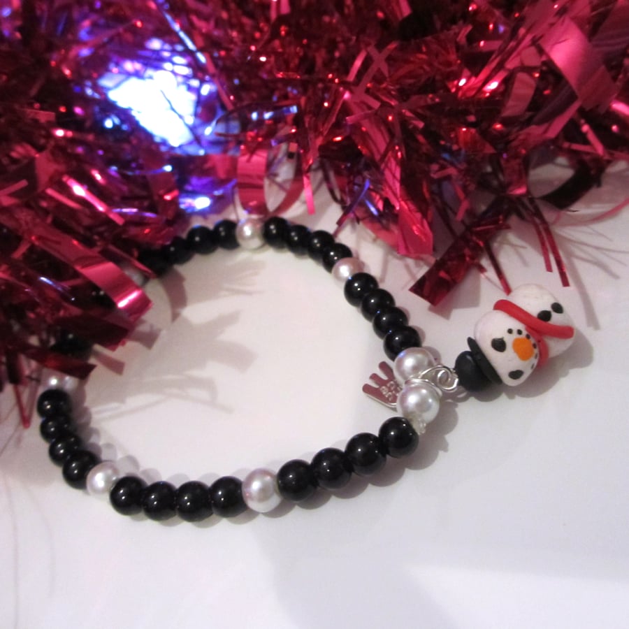 SALE Retro Christmas themed snowman charm bracelet handmade, unique,quirky,