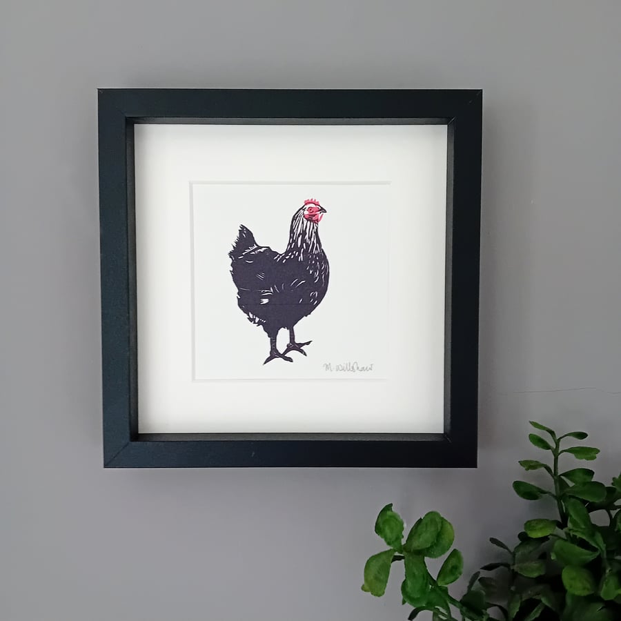 Chicken Print - black hen, chicken illustration, farm animal, country decor