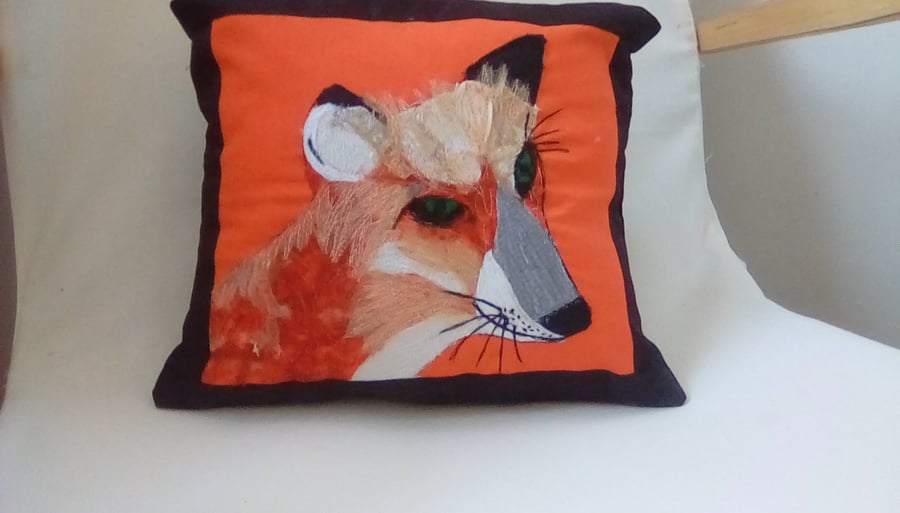 Embroidered Fox Cushion, Fox Home Decor, Embroidered Fox