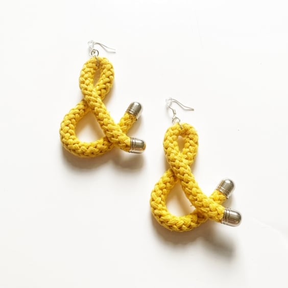 Colourful Cotton Statement Dangle made with wired rope, Sign Earrings
